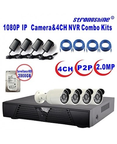 Camera with 1080P/Infrared/Waterproof and 4CH  H.264 NVR/2TB Surveillance HDD Combo Kits  
